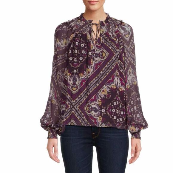 RAMY BROOK Saffron Mixed Print Silk Blouse Size Small Business Casual - Picture 6 of 11